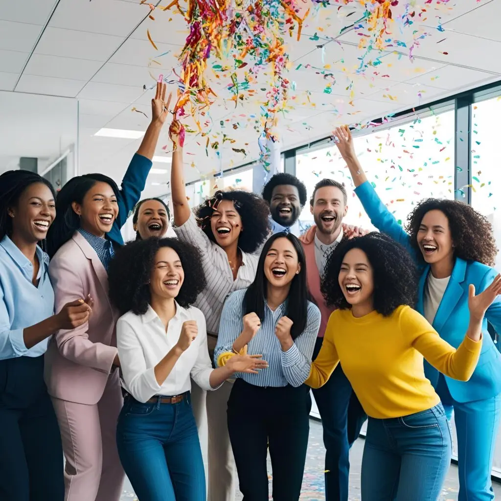 Recruitment agency team celebrating executive search and fixed-fee hiring success.